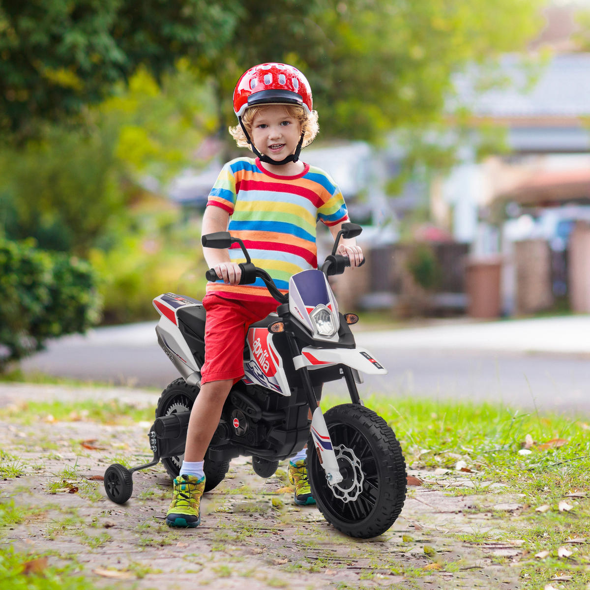 KINDER Elektro-Motorrad, 12V Kindermotorrad mit Musik, 6 km/h Kinderfahrzeug - Weiß, Metall (106.5/56/80cm) - AIYAPLAY