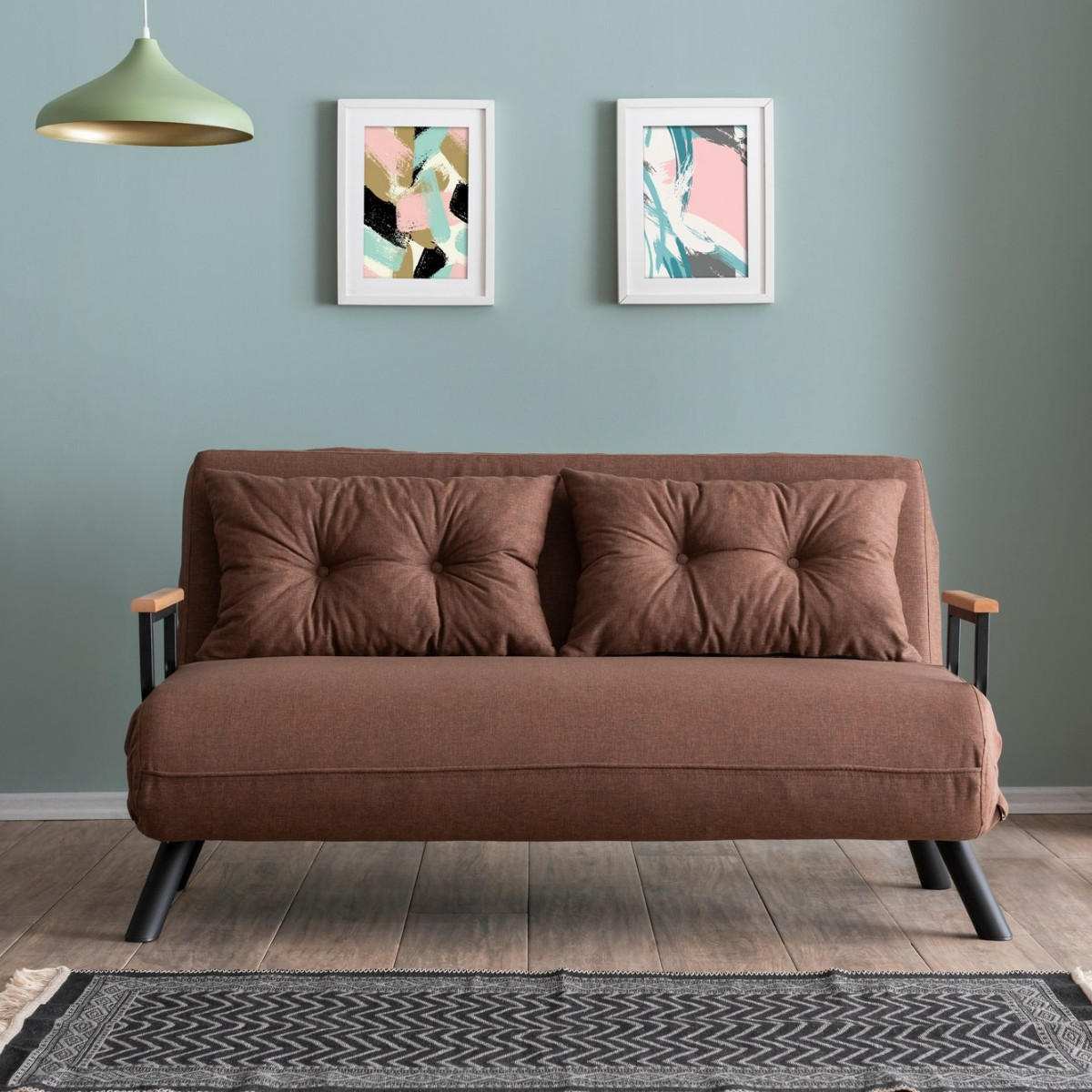 SCHLAFSOFA für 2 Personen mit Stoffbezug und Metallfüßen 133/50/41 cm - Braun, Metall (50/41/133cm) - Calicosy