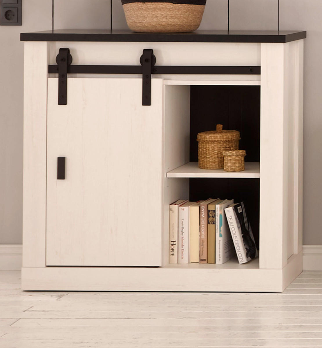 AKTENSCHRANK weiß Pinie, anthrazit Landhaus, Büro Kommode 93 x 91 cm - Anthrazit/Weiß, Holzwerkstoff/Metall (165/76/60cm) - Furn.Design