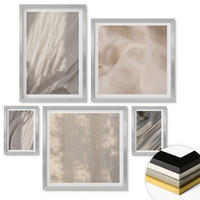 WANDBILDER 5er Set - 50x50 cm & 20x30 cm & 40x60 cm Silberner Rahmen - Nahaufnahme von natürlichen Boho-Stoffen - Silberfarben, Kunststoff (40/60cm) - ArtPrintCave