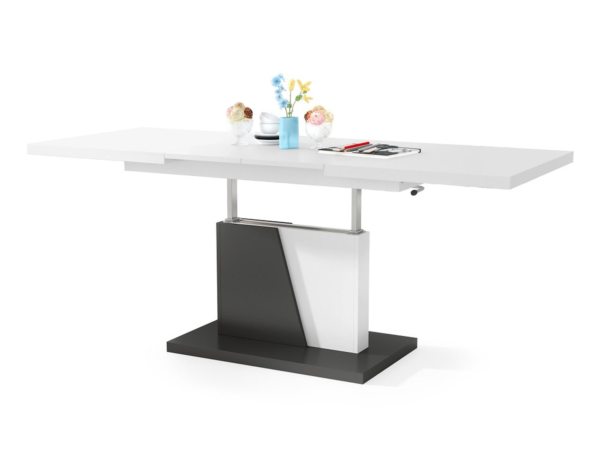 COUCHTISCH rechteckig Weiß matt - Anthrazit matt ausziehbar höhenverstellbar - Anthrazit/Weiß, Holzwerkstoff (70/120/60cm) - designimpex
