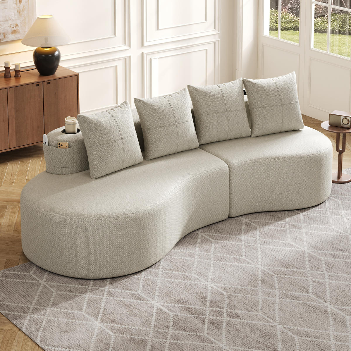 ECKSOFA 240/109/63 cm Beige mit Aufbewahrungstaschen und Becherhalter - Beige, Textil (240/109cm) - Oxeza