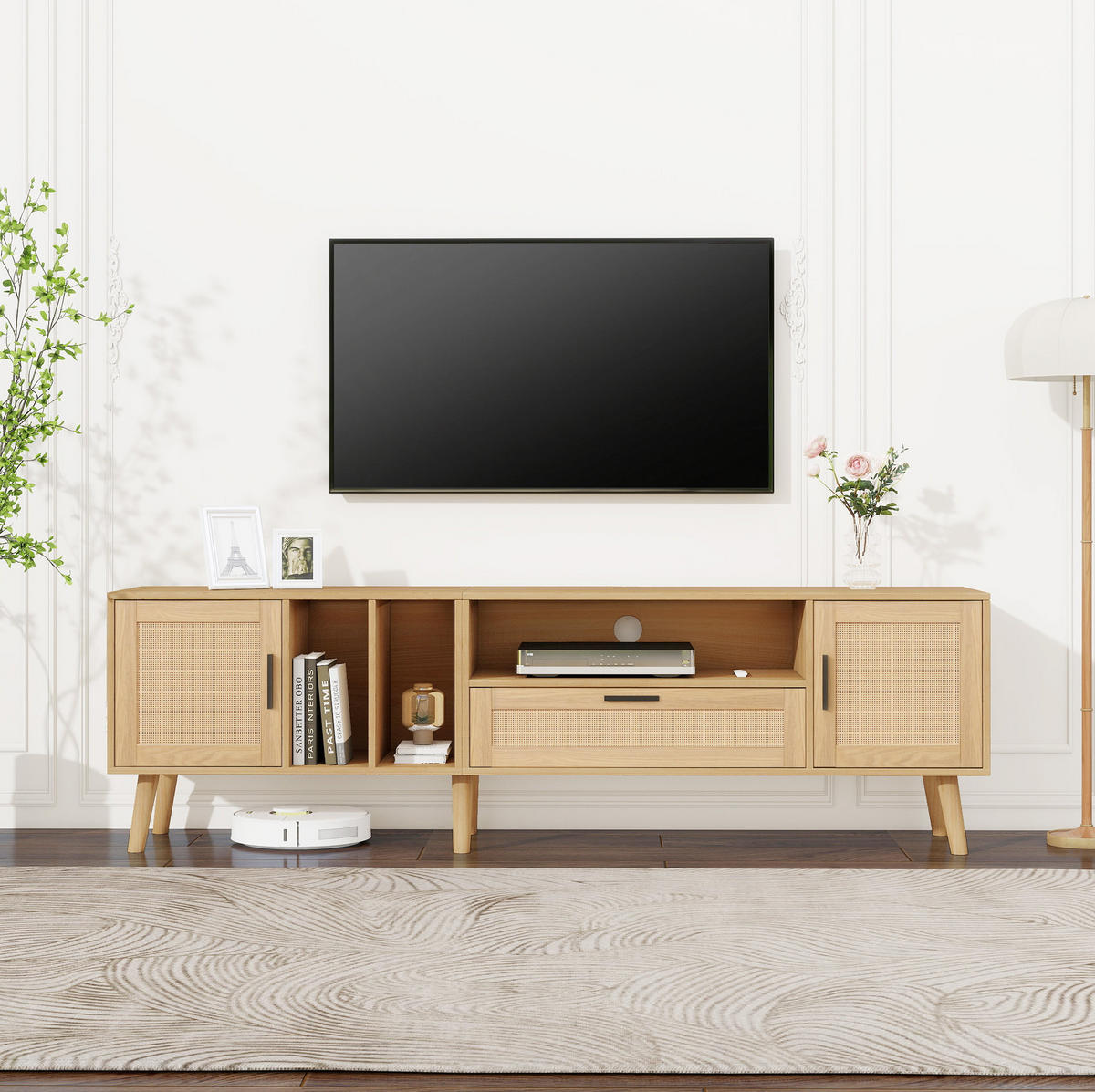 LOWBOARD 180 cm Eiche aus Spanplatte mit Rattan-Dekor - Eichefarben, Holzwerkstoff (40/54/180cm) - OKMYHOME