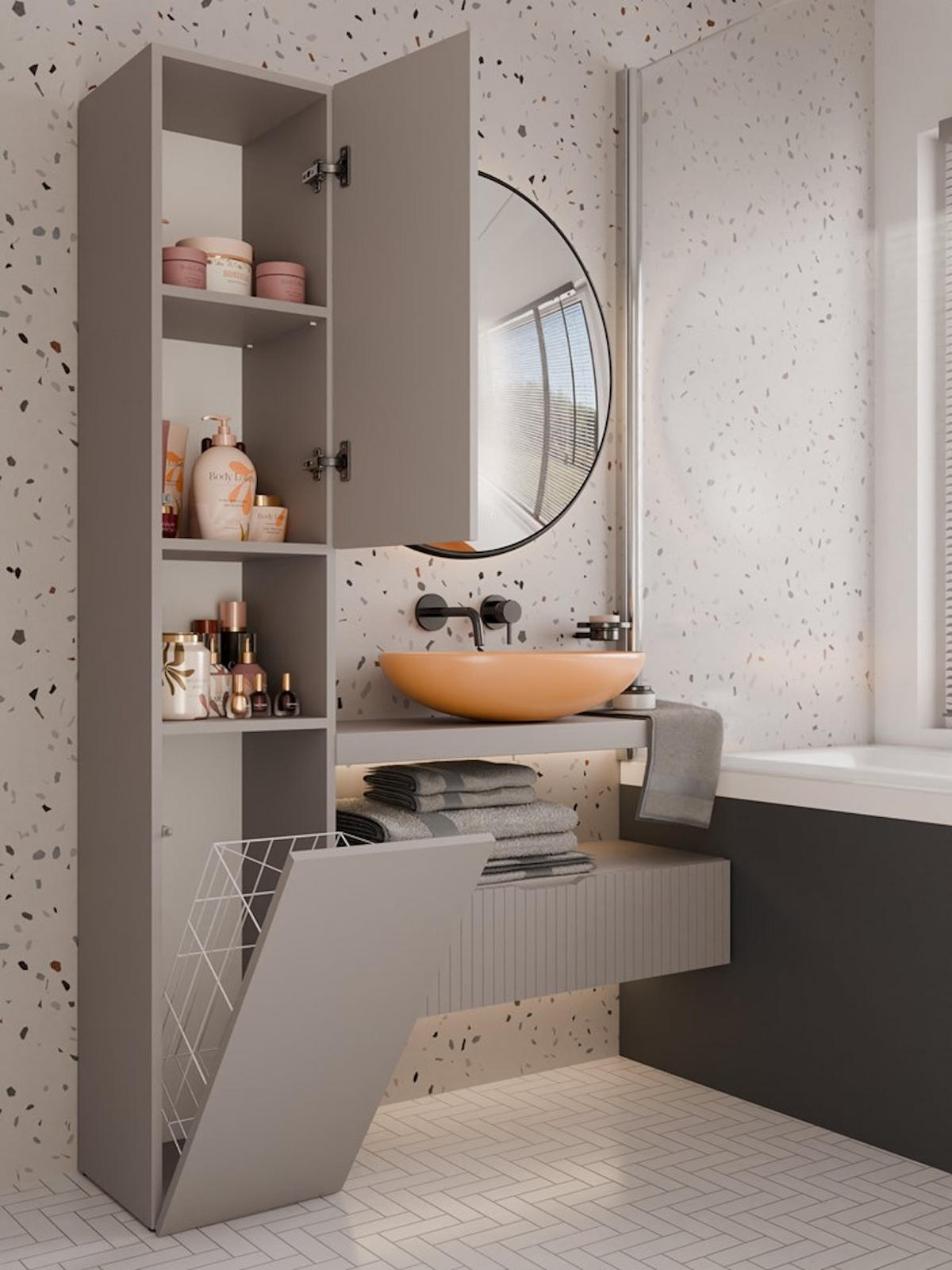BADEZIMMERSCHRANK: Ton, 31 x 174 x 30 cm - Grau, Holzwerkstoff (30/174/30cm) - 3XE LIVING