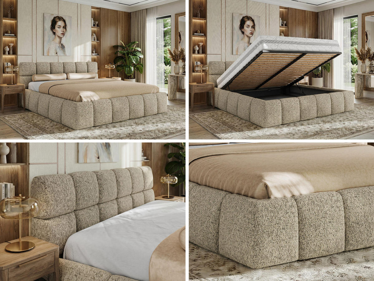 POLSTERBETT NIRA CLASSIC 180/200 - Dunkelbeige Strukture - Schaum-Matratze - Taupe, Textil (180/200cm) - MKS