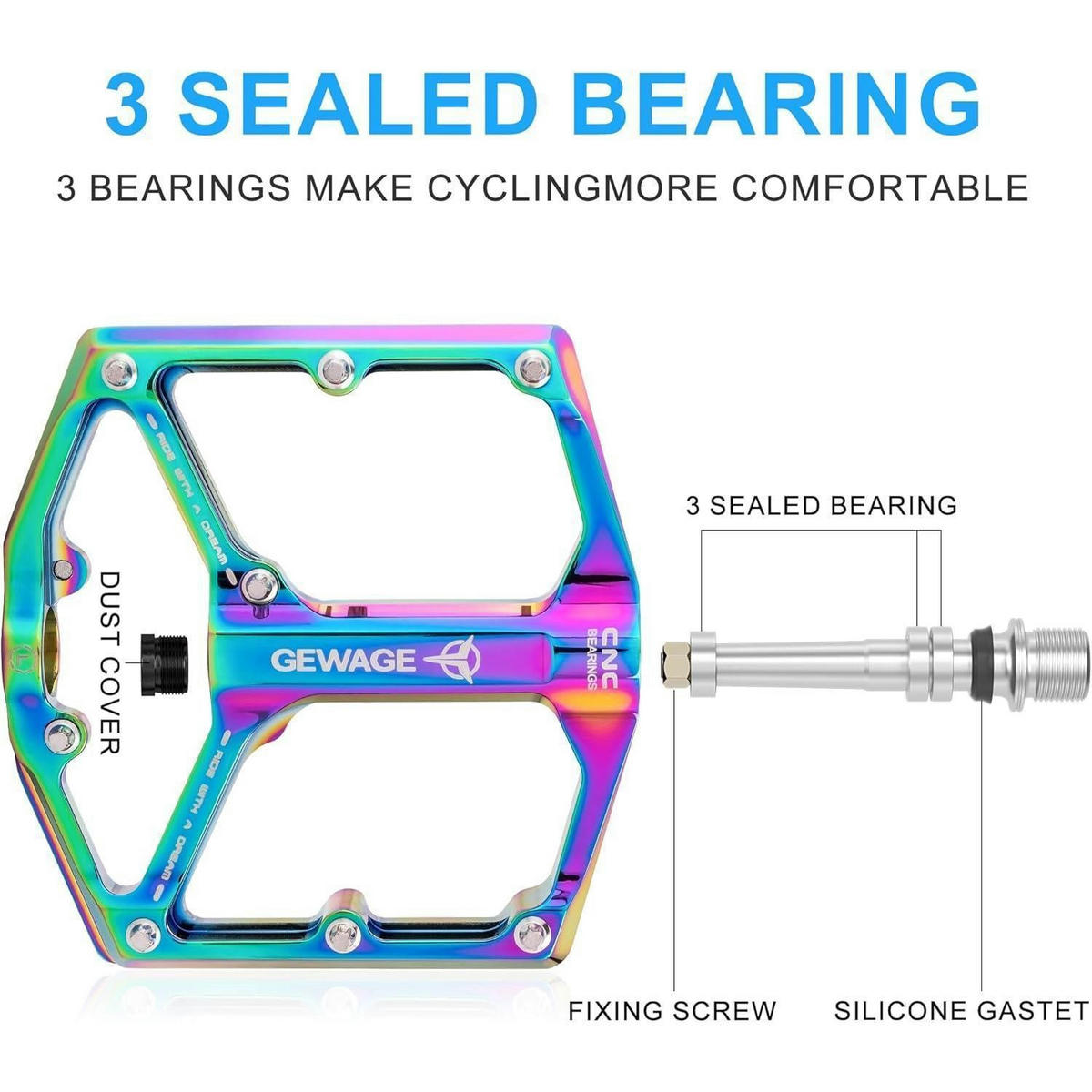FAHRRADPEDALE Rennrad/Mountainbike Aluminiumlegierung 9/16 Zoll bunte Plattformpedale mit 3 Lagern und - Multicolor, Metall (10/1.5/10.4cm)