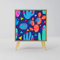 SIDEBOARD CACTUS VIBES, Eichefarben, 57,5x42x75,5 cm, Goldfarbene Metallfüße - Eichefarben/Goldfarben, Holzwerkstoff/Metall (57.5/75.5/42cm) - SpaceRebels