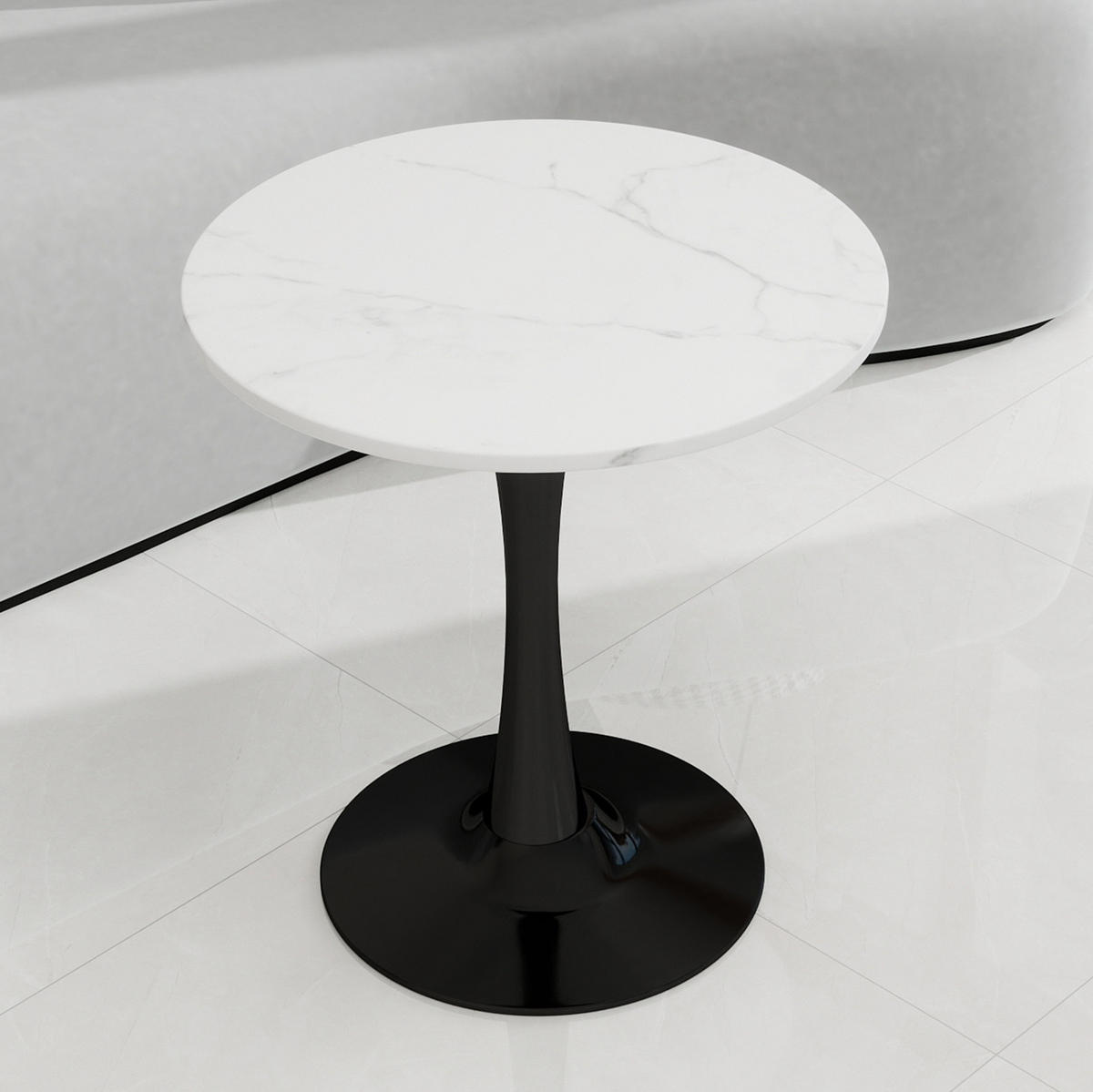 KONFERENČNÍ stolek 70/70/72 cm černá bílá z umělého mramoru s kulatou deskou - bílá, kámen (70/70/72cm) - OKWISH