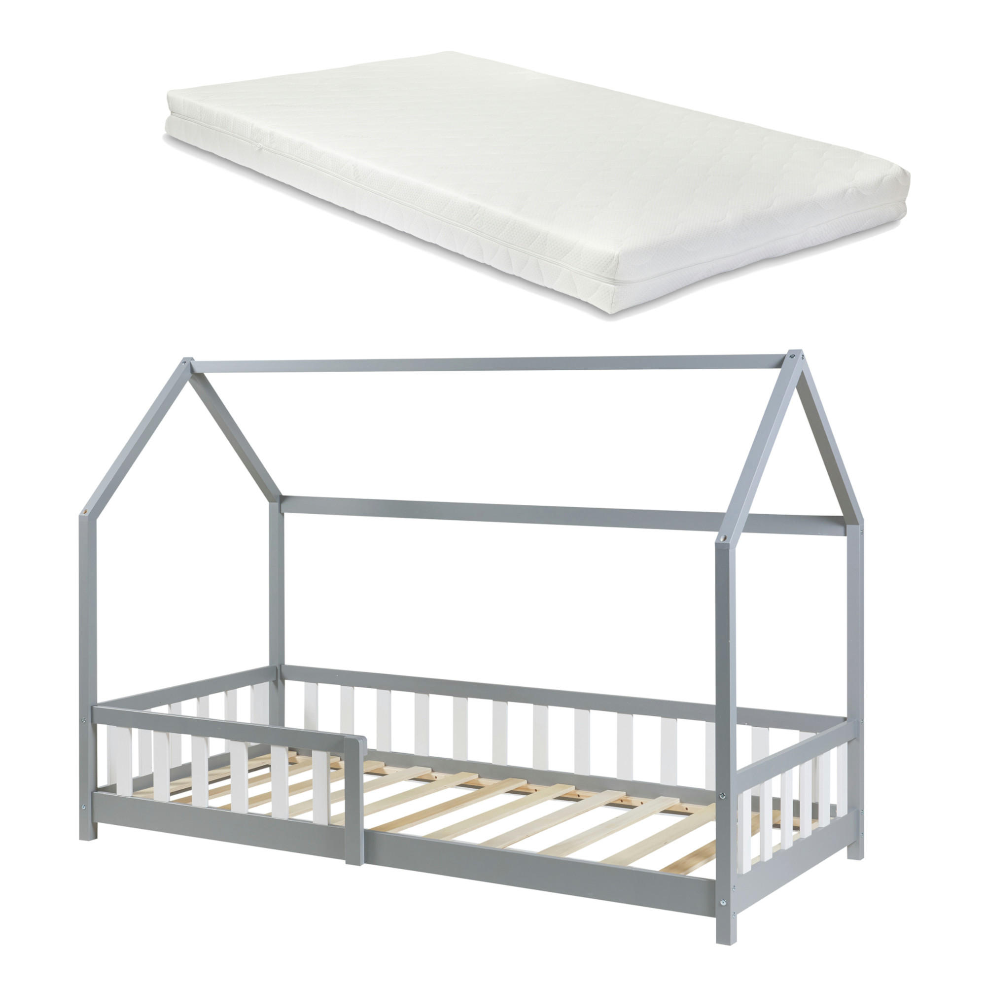 [en.casa] Hausbett Grau, Weiß 90x200 cm