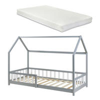 HAUSBETT Hesel mit Matratze - Grau, Holz/Textil (90/200cm) - [en.casa]