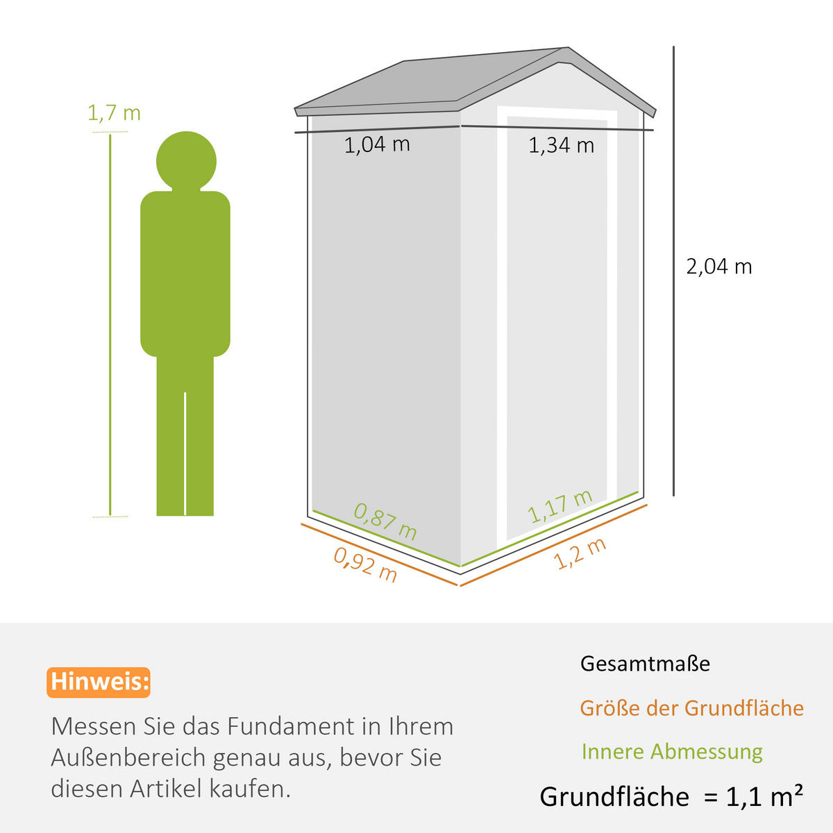 GERÄTEHAUS Gartenhaus mit Fenster Pultdach Outdoor Metall Grau - Grau, Metall (104/204/134cm) - Outsunny