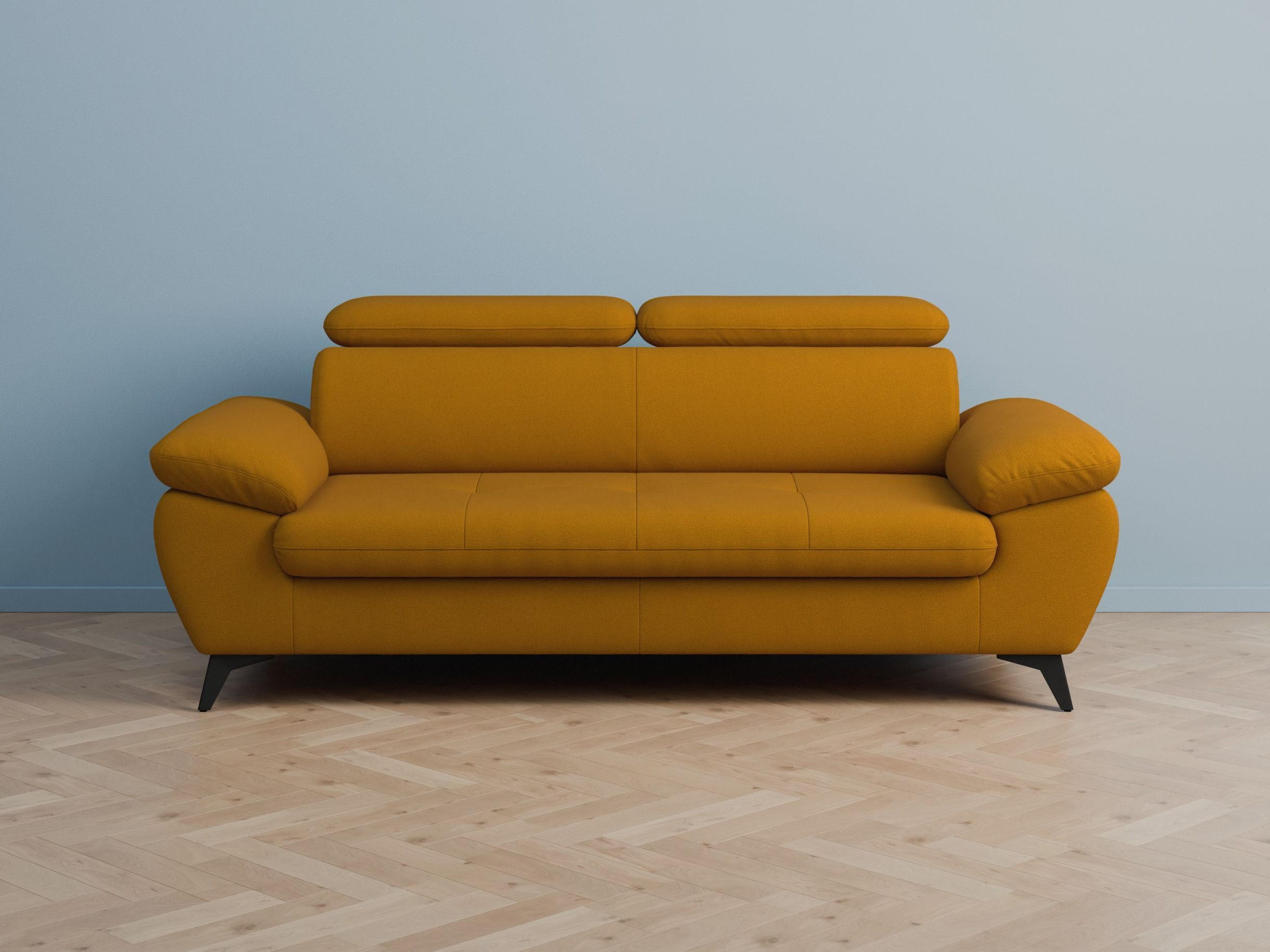 3-SITZER Karlstad Flachgewebe Gold verstell. Kopfstützen B 215 cm - Dunkelgelb, Kunststoff/Textil (215/84/100cm) - foamnova