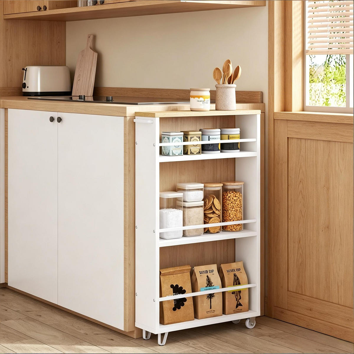 SERVIERWAGEN DE-41496 47/80/13 cm, 3 Regale Weiß - Weiß, Holzwerkstoff (13/80/47cm) - ComfortXL