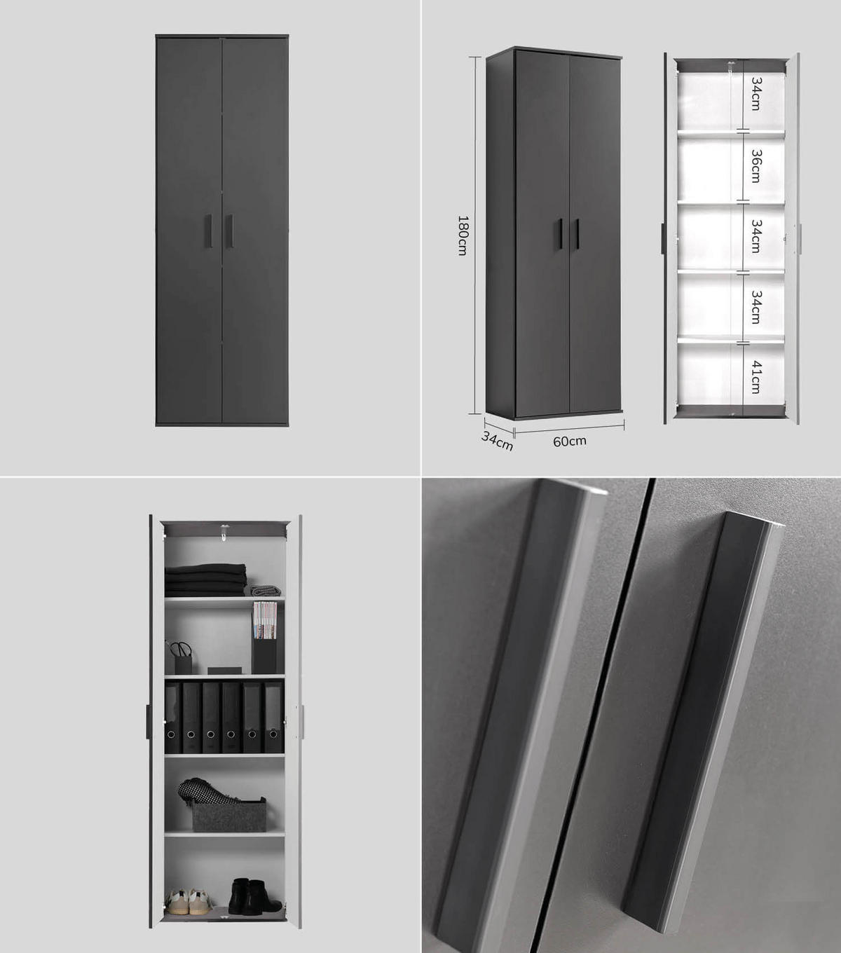 MEHRZWECKSCHRANK SET Der Allzweckwaffe - Anthrazit/Schwarz, Holzwerkstoff (60/180/34cm) - Mokebo