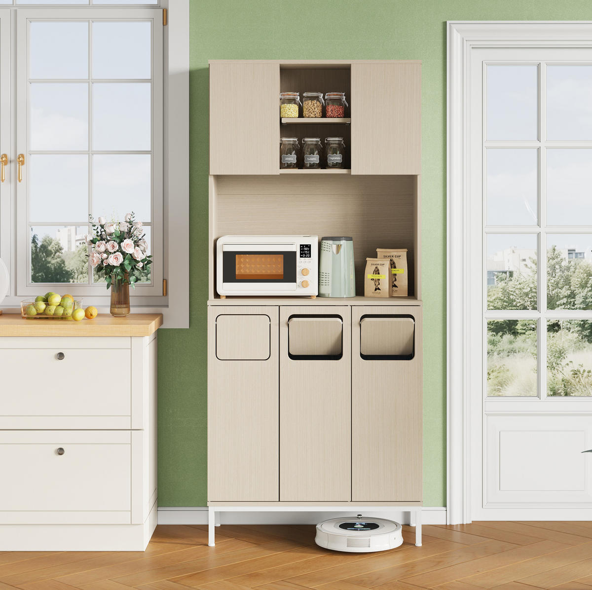 BUFFET 80/181/35 cm Weiß aus MDF mit Mikrowellenfach - Weiß, Holzwerkstoff (35/181/80cm) - OKMYHOME