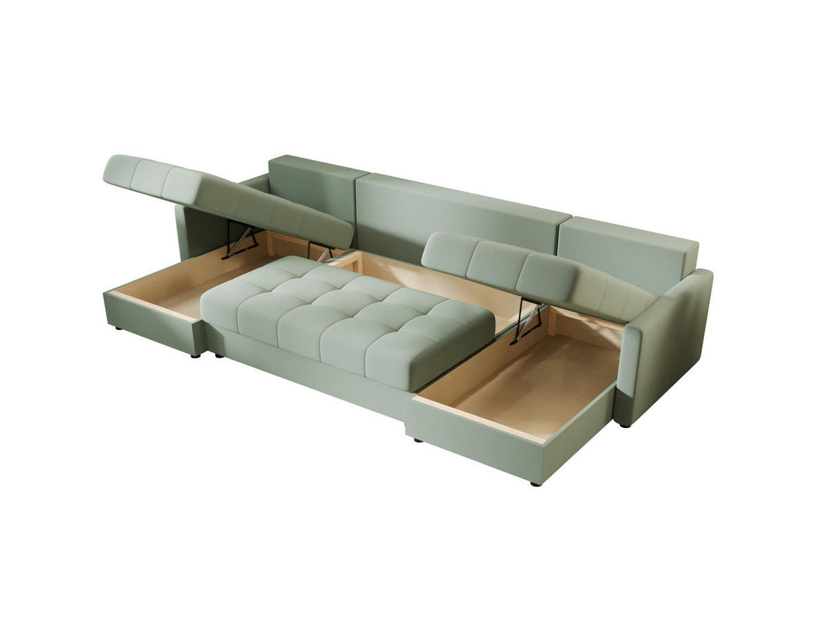 ECKSOFA MOS U BIS Cosmic 16 mit Schlaffunktion - Hellgrün, Textil (285/85/140cm) - Bedante