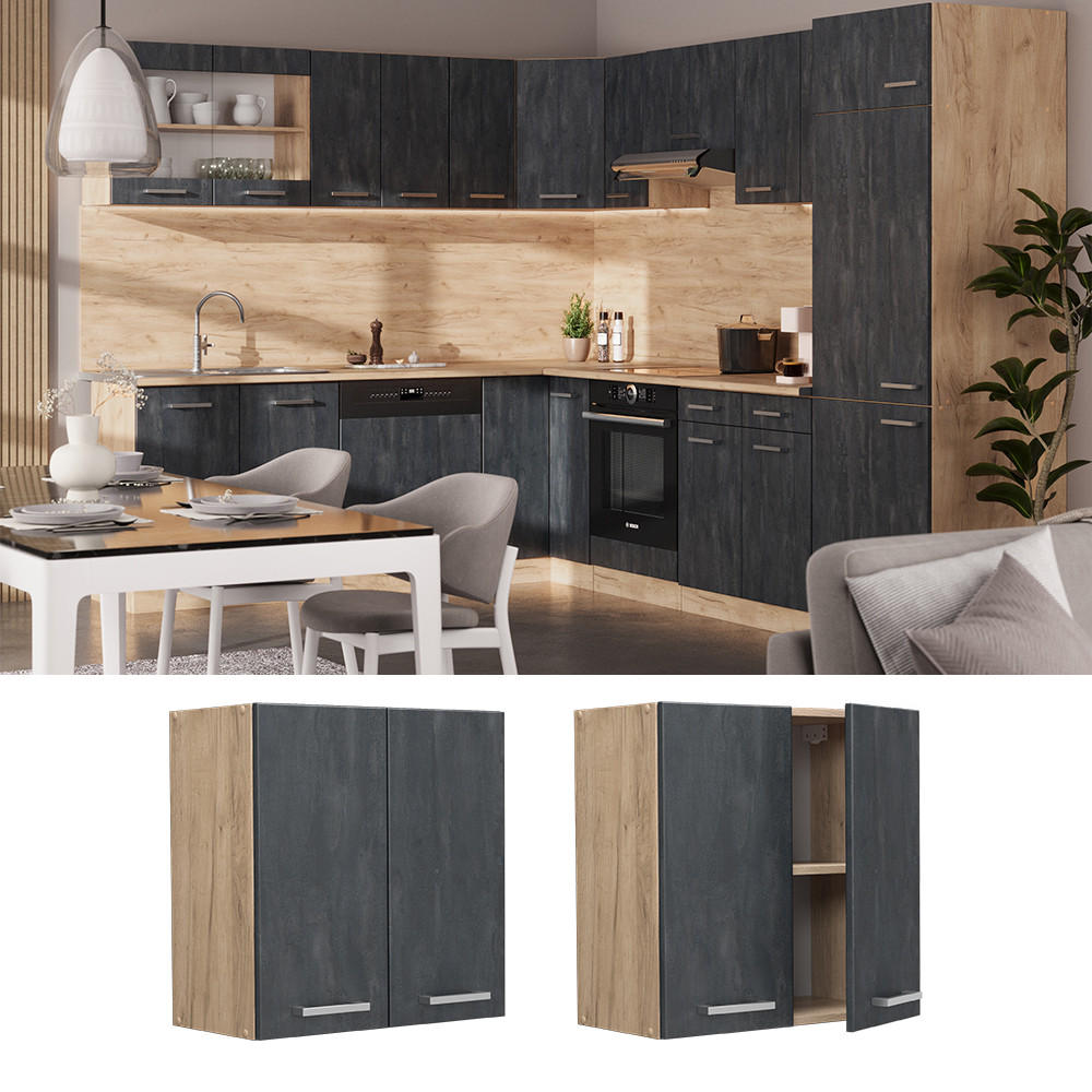 HÄNGESCHRANK R-Line Schwarz Beton 60 cm - Eiche Wotan/Schwarz, Holzwerkstoff (60/60/31cm) - Vicco