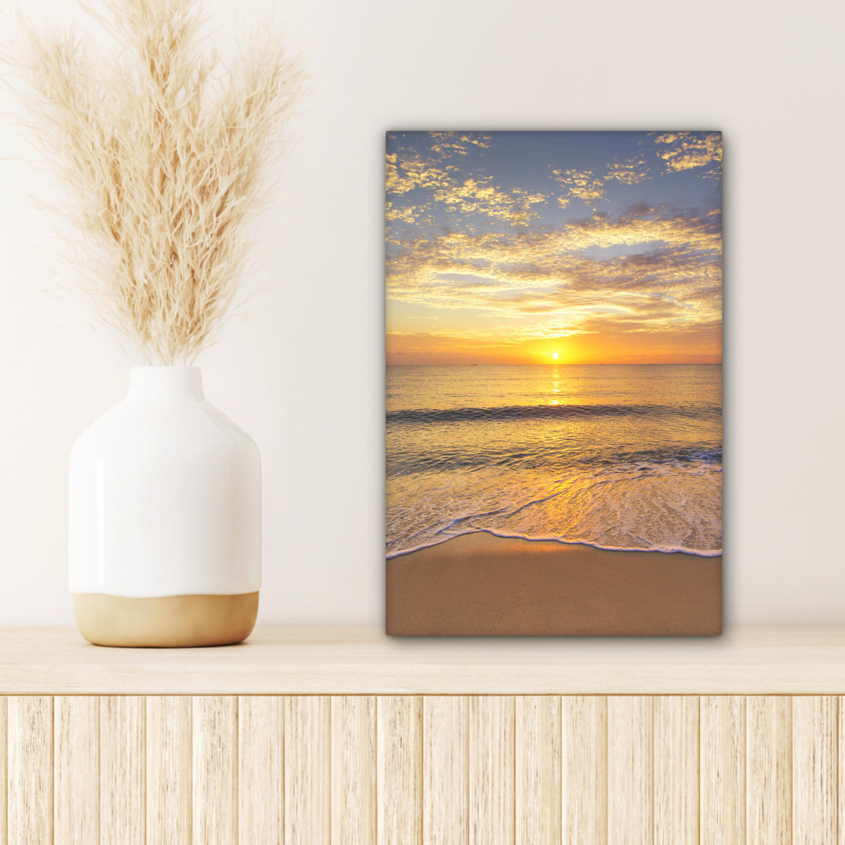 LEINWANDBILD Strand - Sonnenuntergang - Meer Deko Wohnzimmer 20x30 cm - Gelb, Textil (20/30cm) - MuchoWow