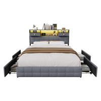 POLSTERBETT 140x200 cm mit 4 Schubladen, LED und USB-/Typ-C-Anschlüsse, Samt in Grau - Grau, Holz (140/200cm) - BRILVERDE