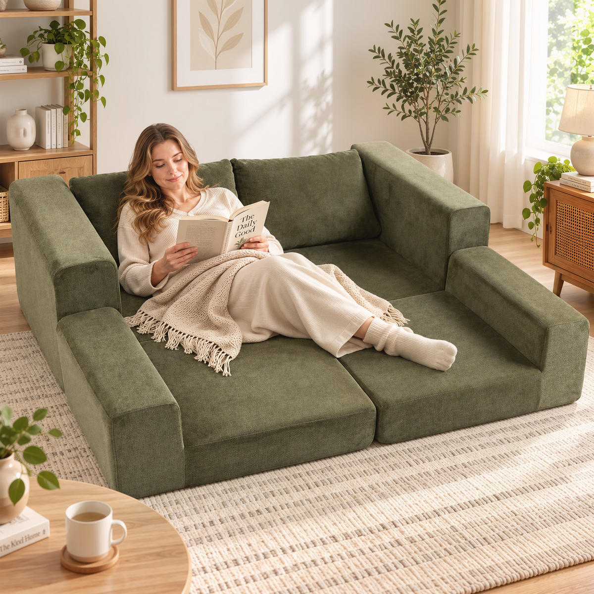 SCHLAFSOFA Polyester Grün - Grün, Textil (181/58/208cm) - HOMCOM
