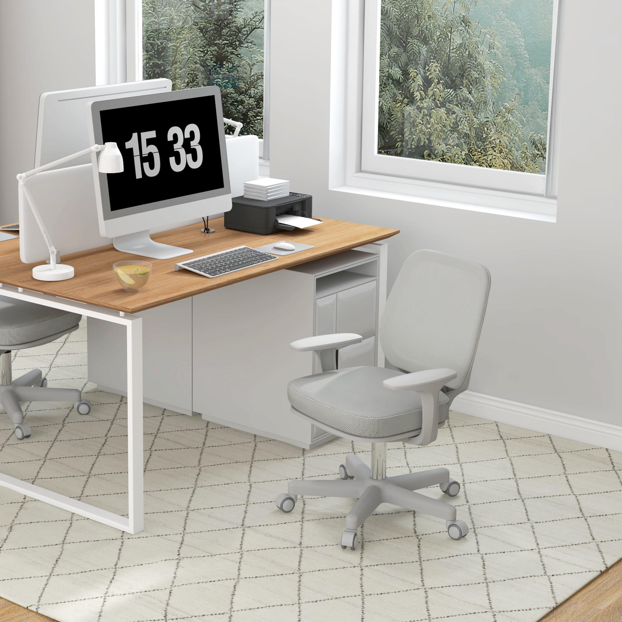 BÜROSTUHL, Ergonomisch Schreibtischstuhl mit Drehfunktion, Höhenverstellbar - Weiß/Grau, Kunststoff (48/94.5/55cm) - Vinsetto