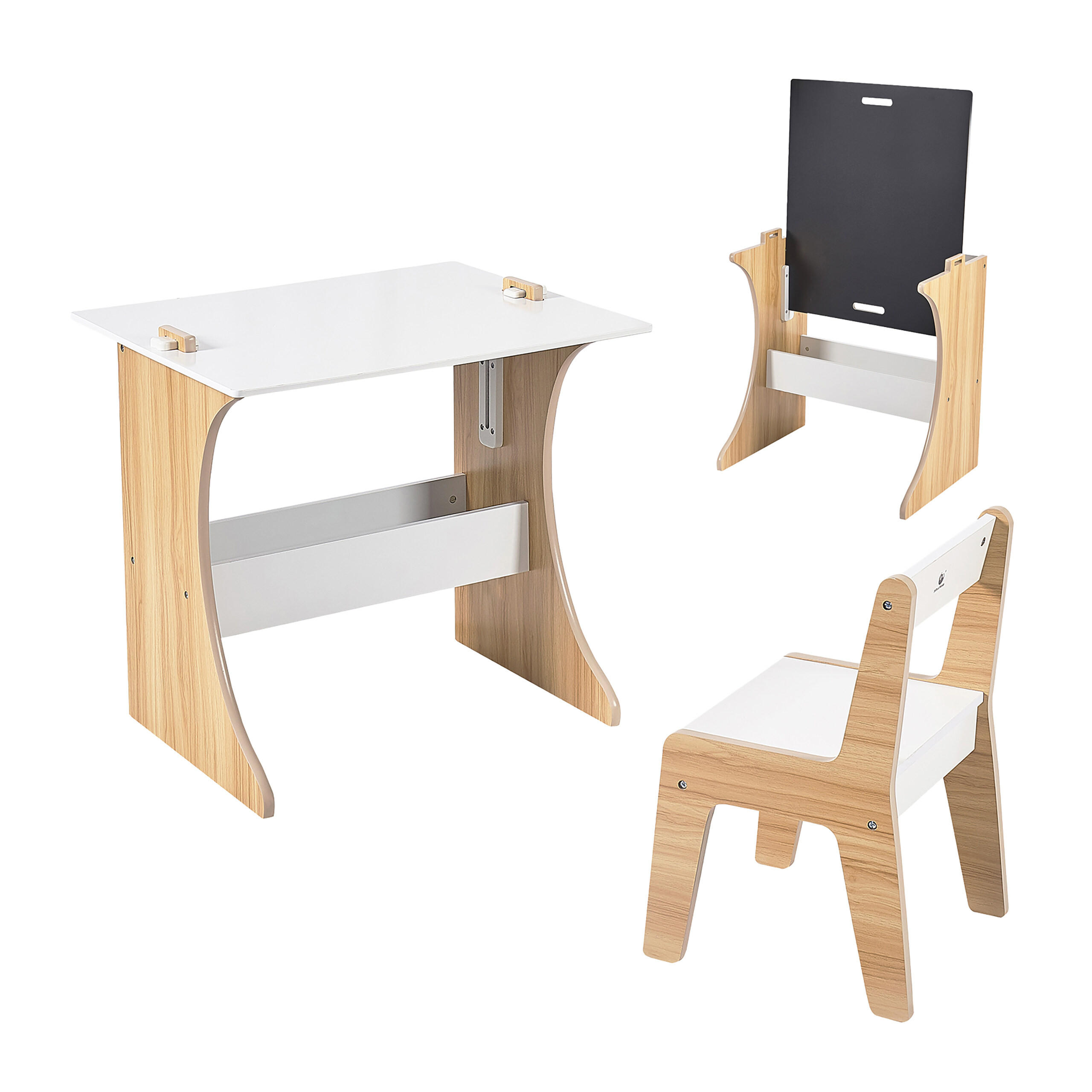 KINDERSITZGRUPPE Weiß Natur Schwarz 2-tlg.-Set MDF - Multicolor, Holzwerkstoff (60/56/50cm) - Relaxdays