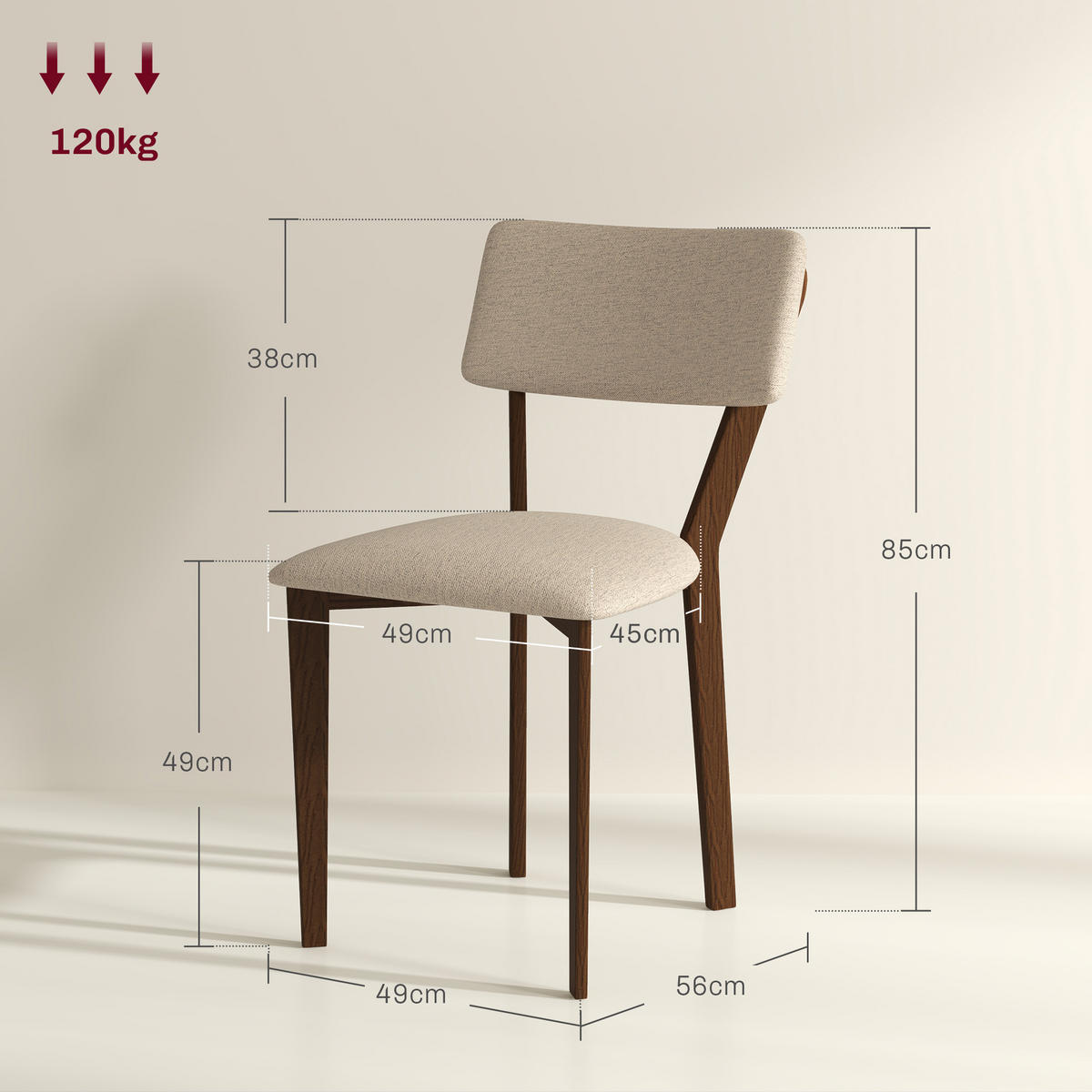 ESSZIMMERSTÜHLE 2er-Set DE-13238 Leinenbezug & Holzbeine Beige - Beige, Metall (56/85/49cm) - ComfortXL