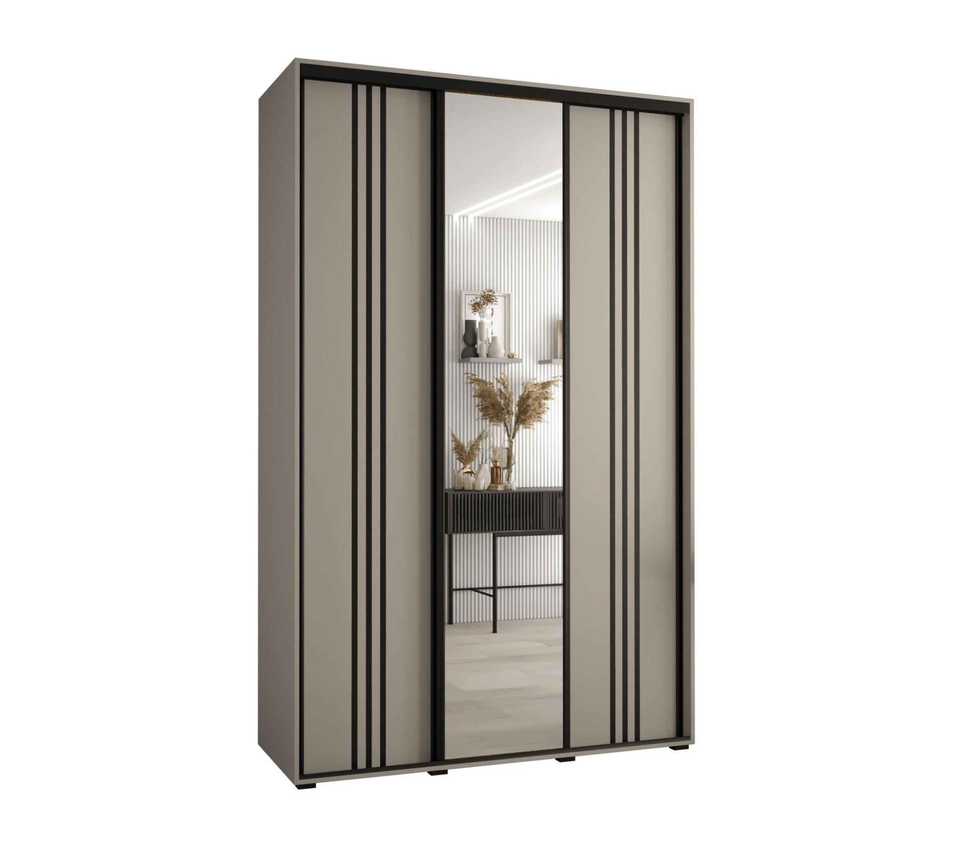 SCHWEBETÜRENSCHRANK 235,2/160/45 3-türig - Kaschmir/Schwarz, Holz/Metall (160/235.2/45cm) - MÖBEL KRYSPOL