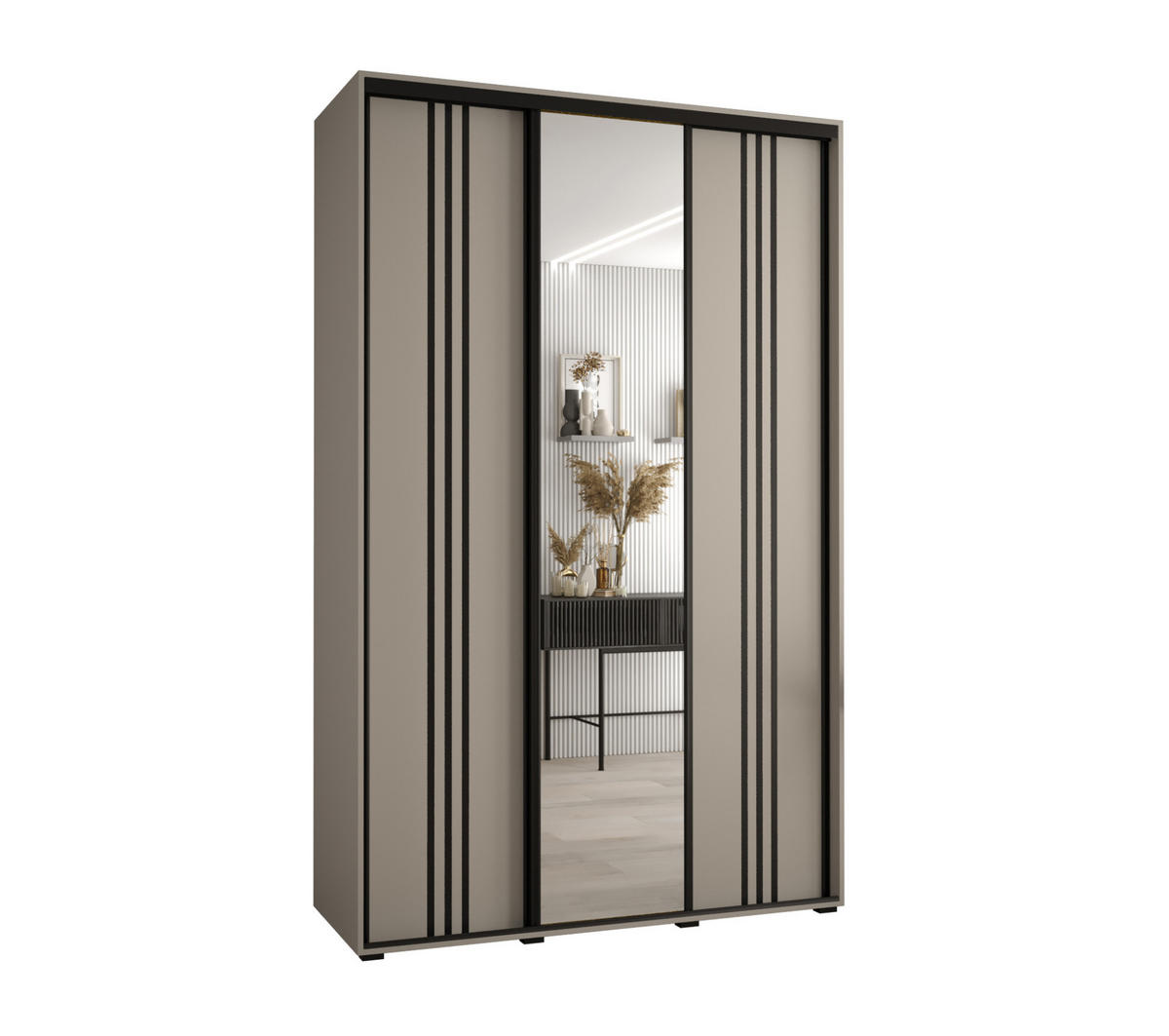 SCHWEBETÜRENSCHRANK 235,2/150/45 3-türig - Kaschmir/Schwarz, Holz/Metall (150/235.2/45cm) - MÖBEL KRYSPOL