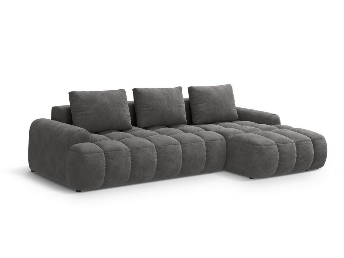 AUSKLAPPBARES-ECKSOFA rechts mit Container Linz aus Samt grau 3 Sitzplätze - Grau, Textil (142/275cm) - Cosmopolitan Design