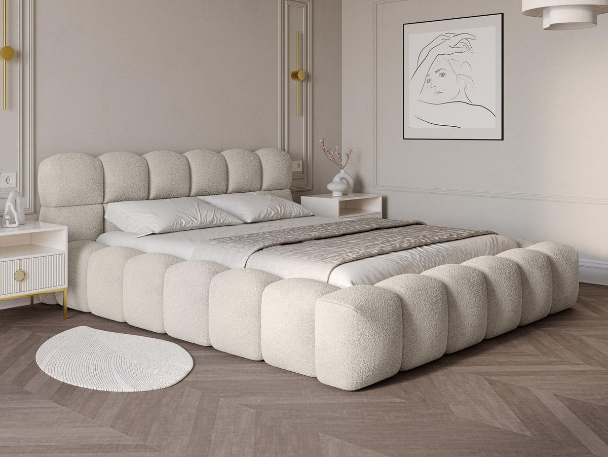 POLSTERBETT Mira 2 Hellbeige 140/200 cm Boucle mit Bettkasten - Beige, Textil/Metall (140/200cm) - wonello