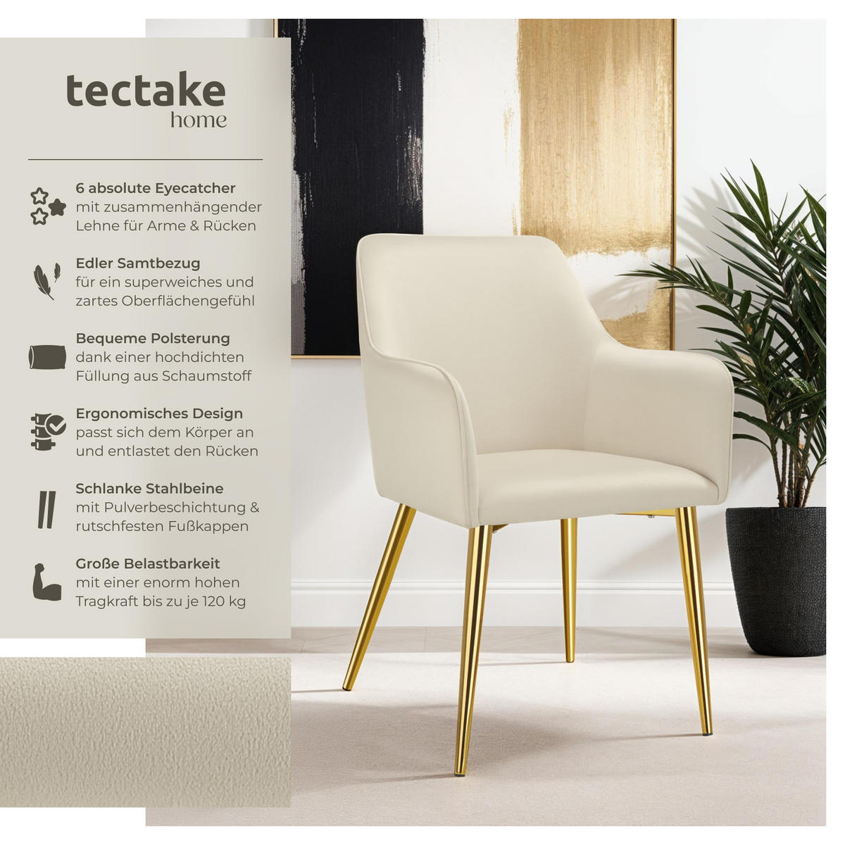 ARMLEHNSTUHL 6er Set Avane 55 x 63 5 x 86 5 cm beige - Beige, Textil (55/86.5/63.5cm) - tectake