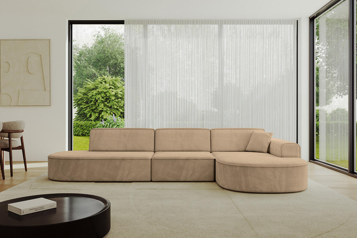 ECKSOFA Ottomane Rechts MARI-L2 - 328x171x79 cm Taupe Velours - Taupe/Schwarz, Holzwerkstoff/Kunststoff (171/328cm) - ALTDECOR