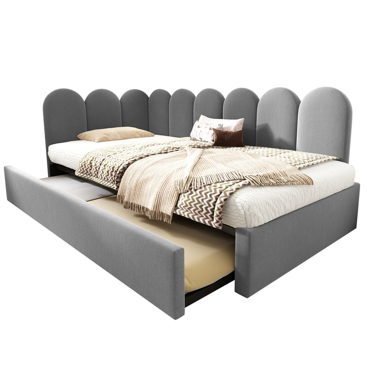 AUSZIEHBETT 90/200 cm aus Samt in Grau mit Lattenrost - Grau, Textil (90/200cm) - Flora Grace