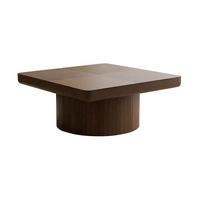 COUCHTISCH 78/78/38 cm walnuss aus Massivholz und MDF mit Parquet-Design und zylindrischem Sockel - Walnussfarben, Holz (78/78/38cm) - OKWISH
