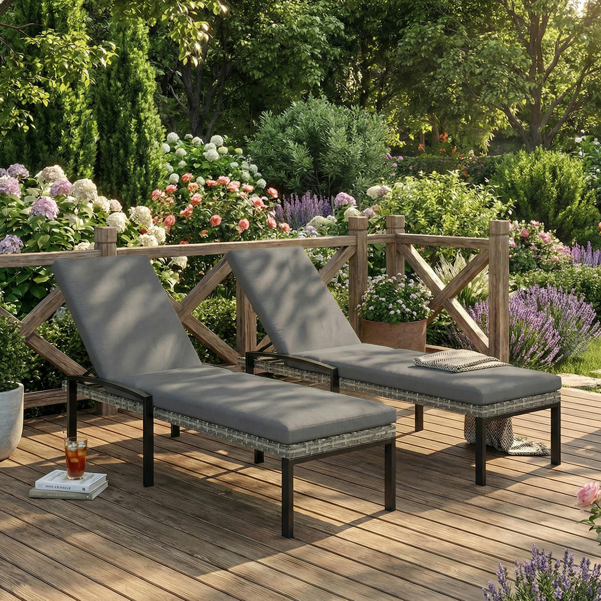 SONNENLIEGEN 2er Set DE-06766 5-fach verstellbar Hellgrau - Hellgrau, Kunststoff/Metall (59/45/200cm) - ComfortXL