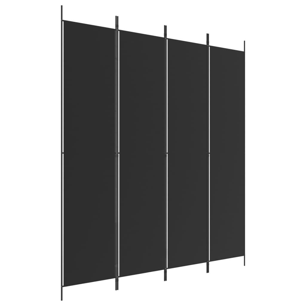4-TLG. Paravent Schwarz 200x220 cm Stoff - Schwarz, Textil (200/220/220cm)