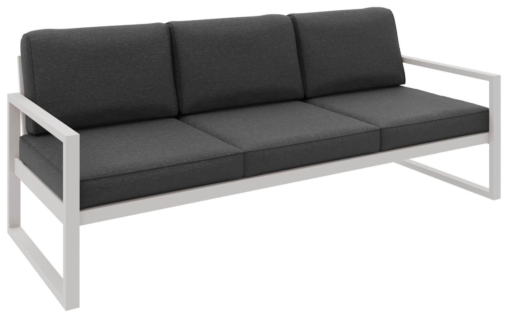 GARTENBANK Bellano Outdoor 3-Sitzer Polster-Loungebank, Stahlgestell Kaschmir, Dunkelgrau 76/216/80 cm - Grau, Textil (216/86/80cm) - WFL GROUP