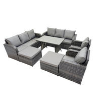 GARTENMÖBELSET mit ESSTISCH,SOFA Polyrattan 11-Sitzer - Dunkelgrau/Grau, Glas/Kunststoff - Fimous