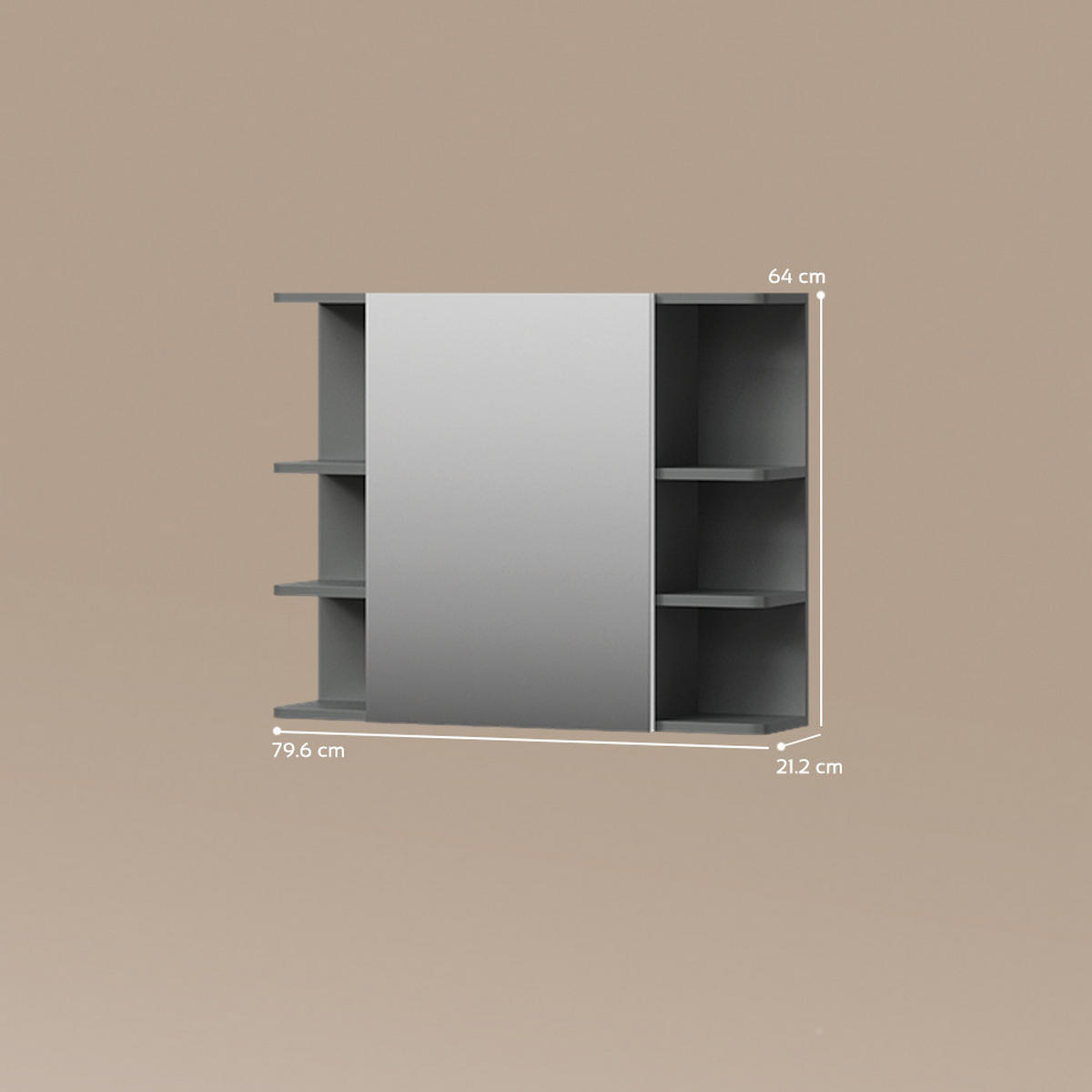 BADSPIEGELSCHRANK Fucino Anthrazit 79.6 x 64 cm - Anthrazit, Holzwerkstoff (79.6/64/21.2cm) - Livinity®