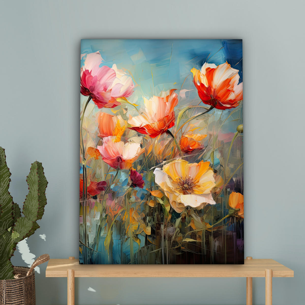 LEINWANDBILD Blumen - Aquarell - Kunst - Botanisch - Natur Wandbild Wohnzimmer 60x80 cm - Orange, Textil (60/80cm) - MuchoWow
