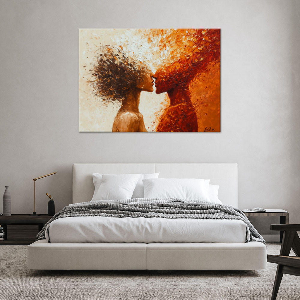 WANDBILD abstrakter kuss eines nackten paares - Orange, Textil (60/40cm) - Feeby