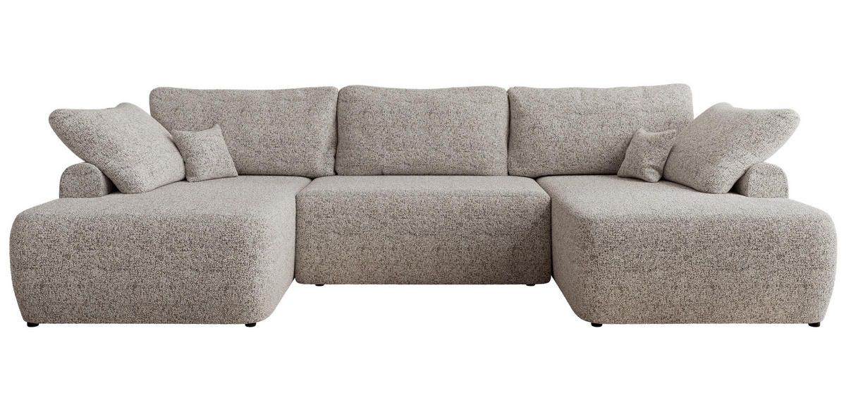 WOHNLANDSCHAFT CUBO U Beige Struktur - Beige/Schwarz, Kunststoff/Textil (370/100/187cm) - MKS