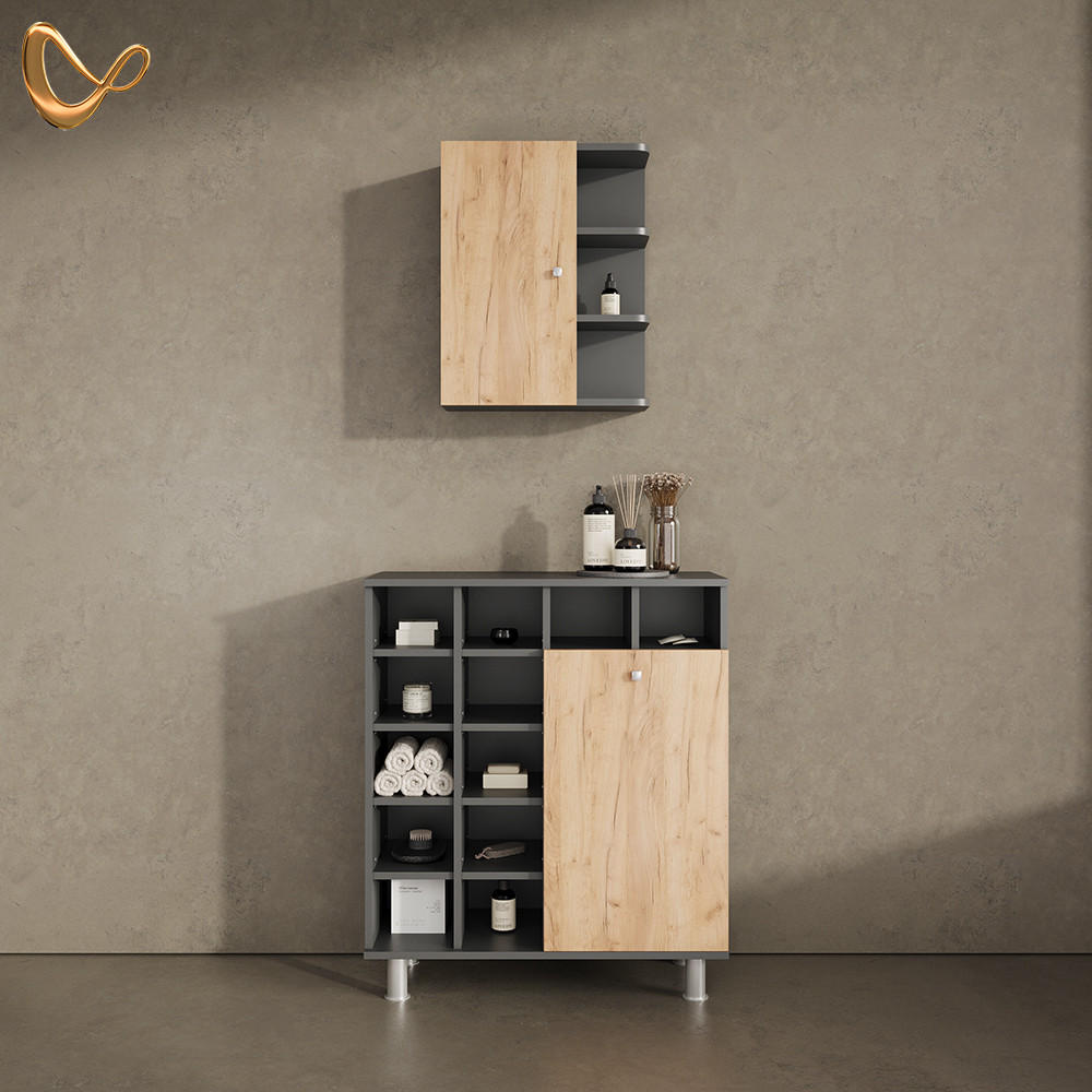 BADSCHRANK Fucino Anthrazit/Goldkraft Eiche 47.2 x 59.2 cm - Honigeiche/Anthrazit, Holzwerkstoff (47.2/59.2/20.8cm) - Livinity®