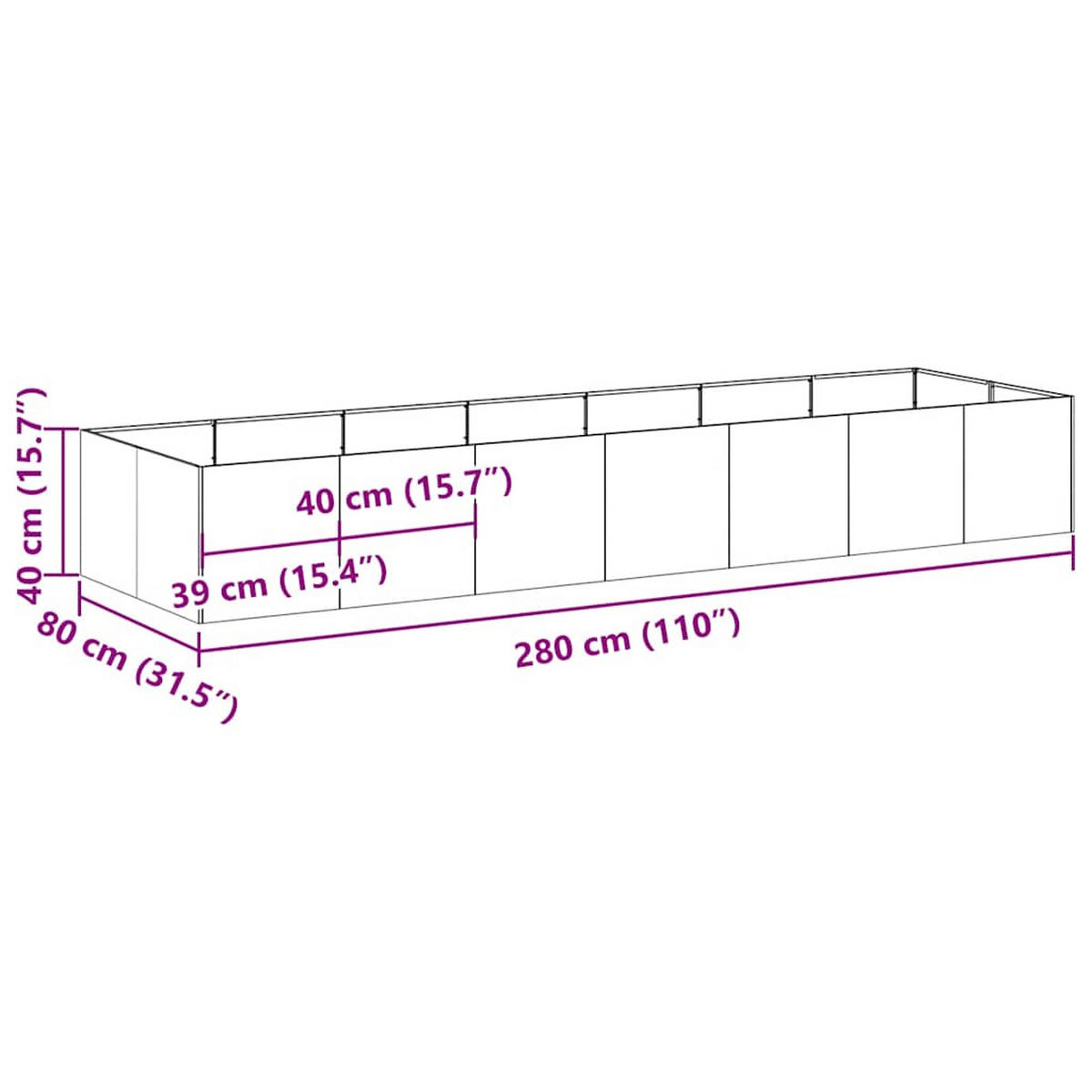 PFLANZGEFÄSS Anthrazit 280/80/40 Cm Stahl - Anthrazit, Metall (280/40/80cm) - vidaXL