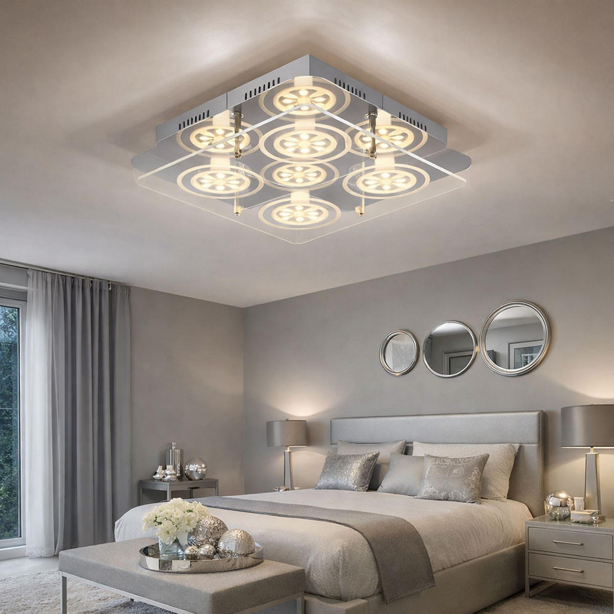 LED DECKENLEUCHTE GIANNA Silber Kristalloptik - Silberfarben, Glas (33/33/8cm) - Esto