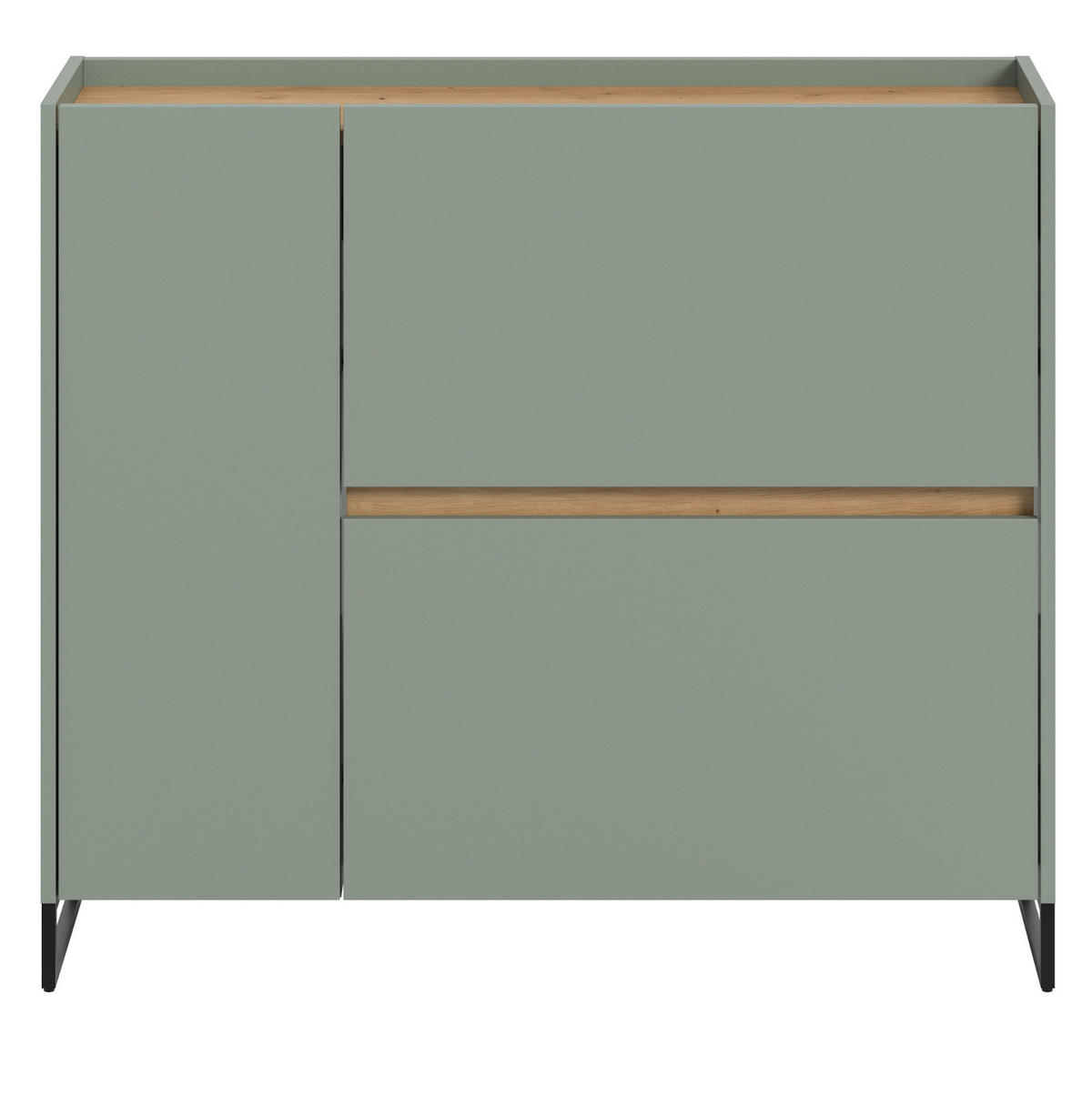 SCHUHKIPPER Salbei grün, Artisan Eiche 110 x 94 cm, Schuhschrank mit Soft-Close - Salbeigrün/Schwarz, Holzwerkstoff/Metall (110/94/32cm) - Inn.Furn