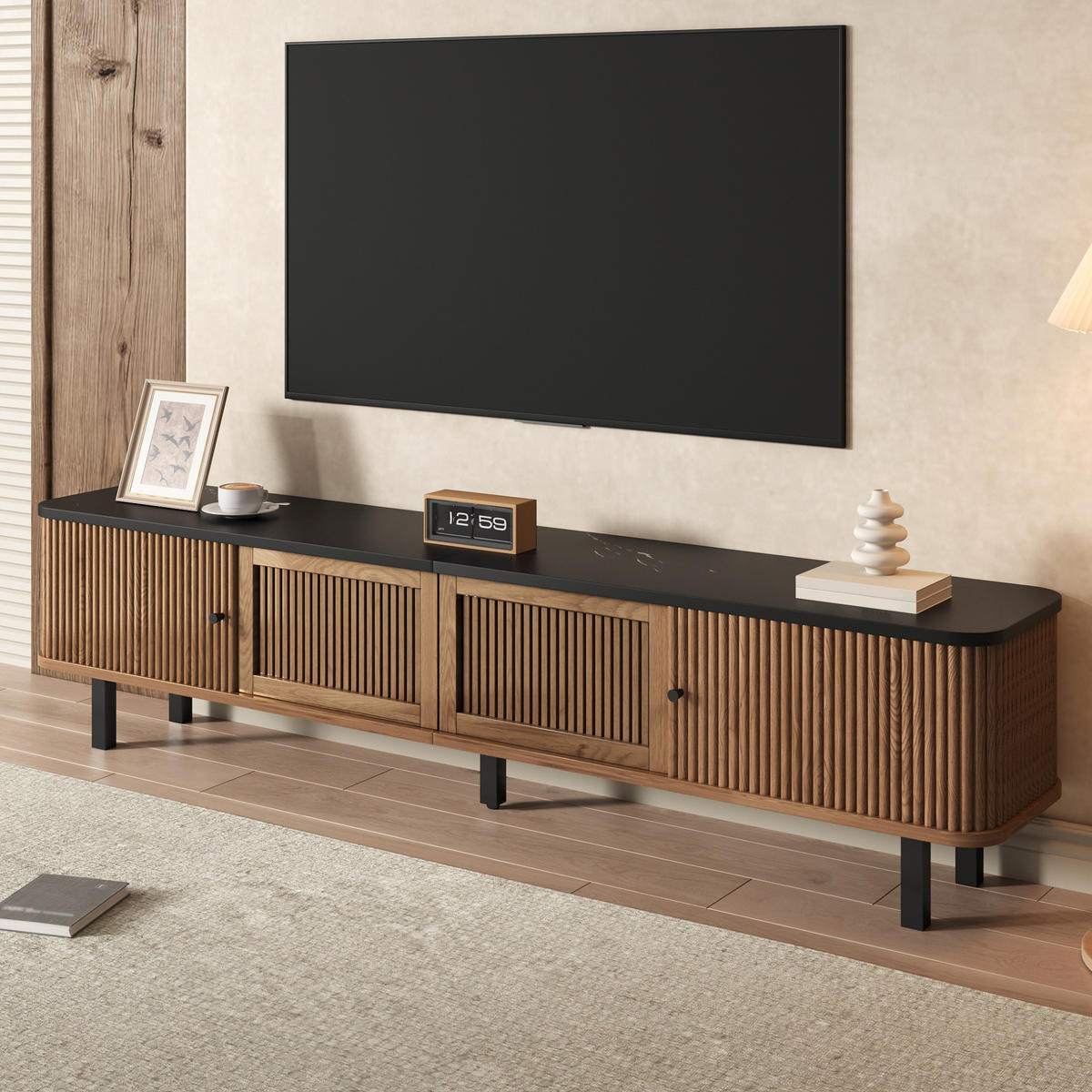 TV-SCHRANK aus MDF und Spanplatte 190x35x45 cm Eichenholzfarbe mit Schiebetüren und Stauraum - Braun, Holzwerkstoff (190/45/35cm) - IVMEU
