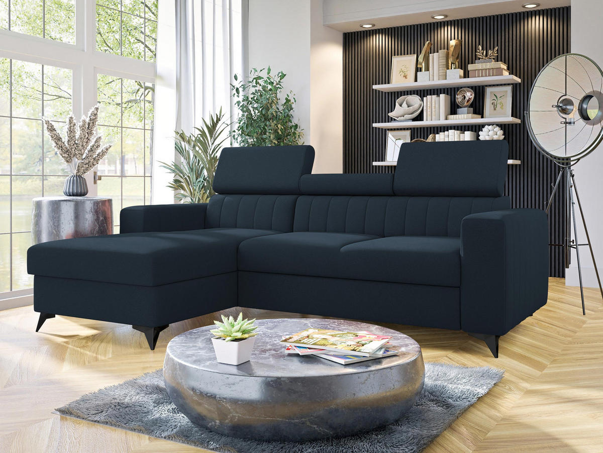 ECKSOFA Milano, Seite: Links LC+2R - Schwarz/Dunkelblau, Holz/Textil (236/172cm) - MIRJAN24