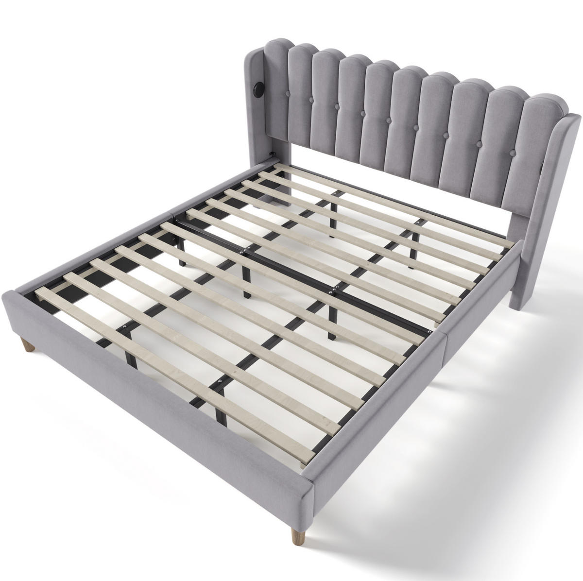POLSTERBETT 180/200 cm mit USB-C und gepolstertem Kopfteil in Grau - Grau, Textil (180/200cm) - BEAOK